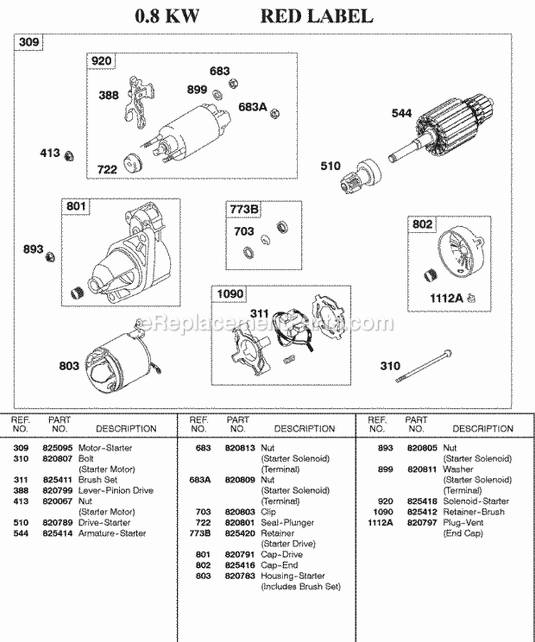 08Kw Starter Motor Diagram and Parts List for 589447-0310-99  Briggs and Stratton Engine